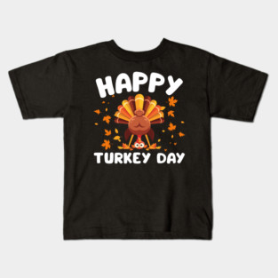 Playful Happy Turkey Day Cartoon Kids T-Shirt