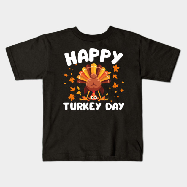 Playful Happy Turkey Day Cartoon Kids T-Shirt by Creatifly Graphic Tees