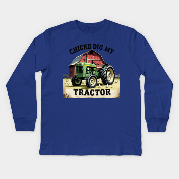 Chicks Dig My Tractor Kids Long Sleeve T-Shirt by faithfamilyhomedesigns