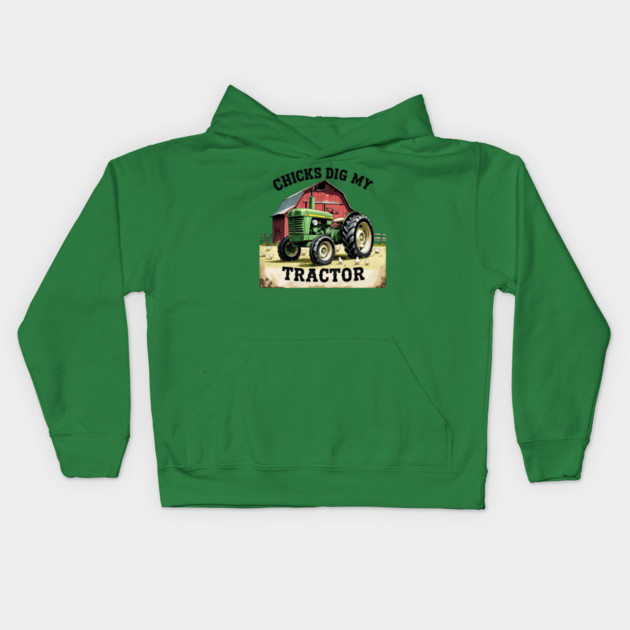 Chicks Dig My Tractor Kids Hoodie by faithfamilyhomedesigns