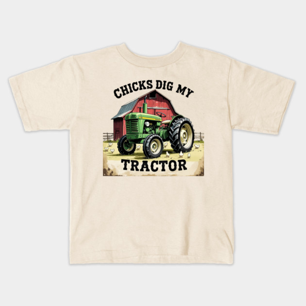 Chicks Dig My Tractor Kids T-Shirt by faithfamilyhomedesigns