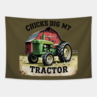 Chicks Dig My Tractor Tapestry