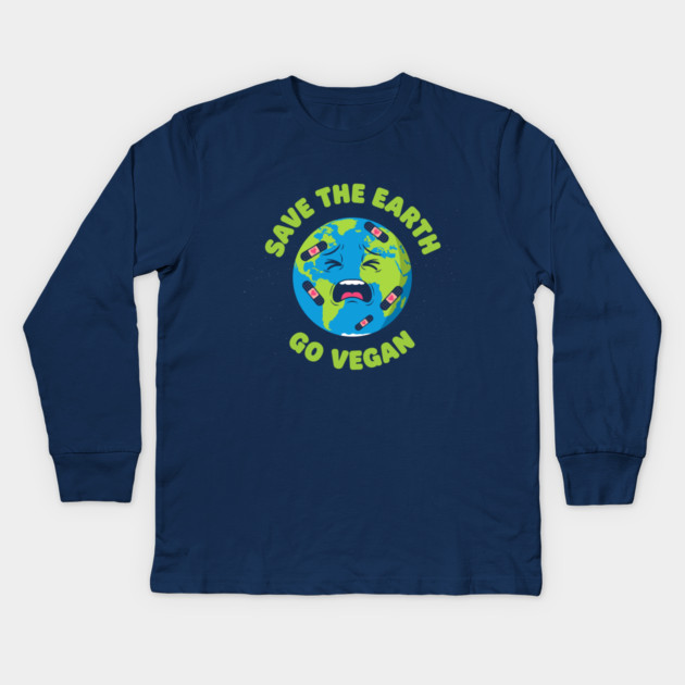 Save the Earth, Go Vegan Kids Long Sleeve T-Shirt by enrynz
