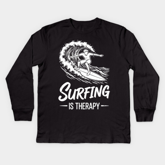 Sufing Is Therapy Kids Long Sleeve T-Shirt by enrynz