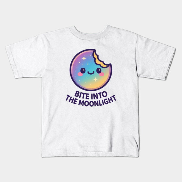 Bite Into the Moonlight – Cosmo Bites Kawaii Galaxy Moon Cookie Design Kids T-Shirt by Anne Lee