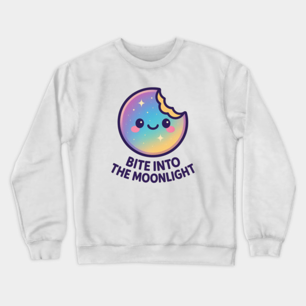 Bite Into the Moonlight – Cosmo Bites Kawaii Galaxy Moon Cookie Design Crewneck Sweatshirt by Anne Lee
