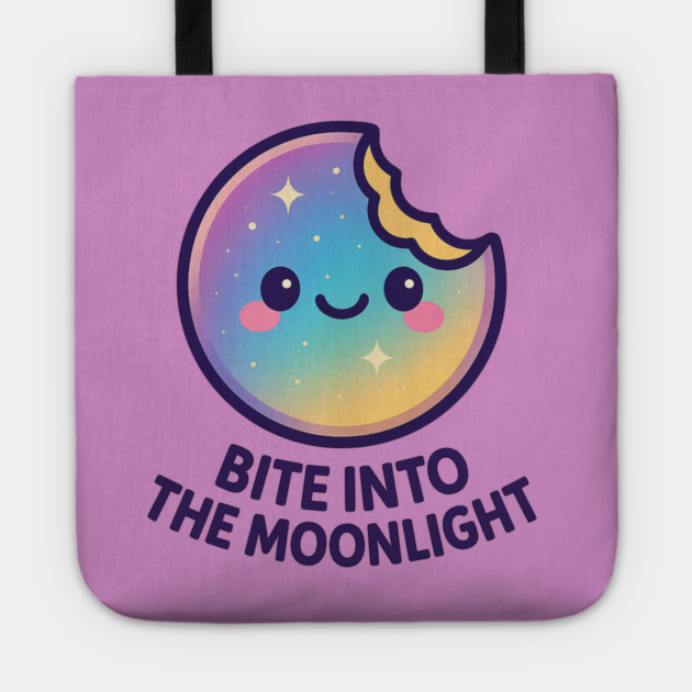 Bite Into the Moonlight – Cosmo Bites Kawaii Galaxy Moon Cookie Design Tote by Anne Lee