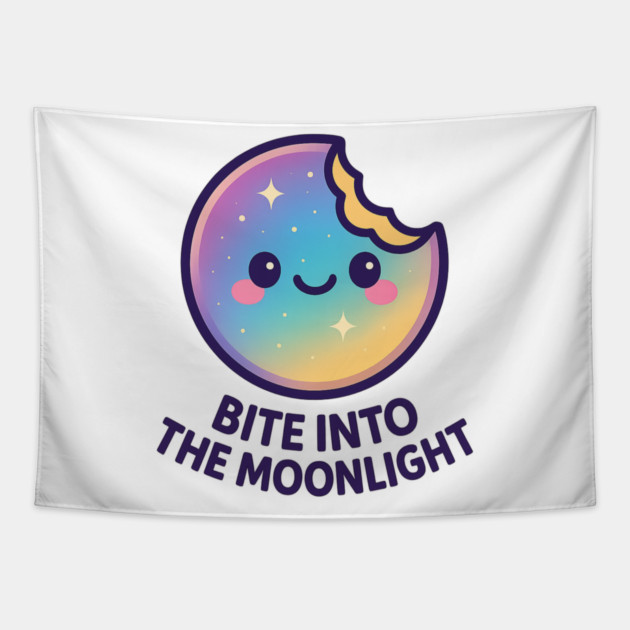 Bite Into the Moonlight – Cosmo Bites Kawaii Galaxy Moon Cookie Design Tapestry by Anne Lee