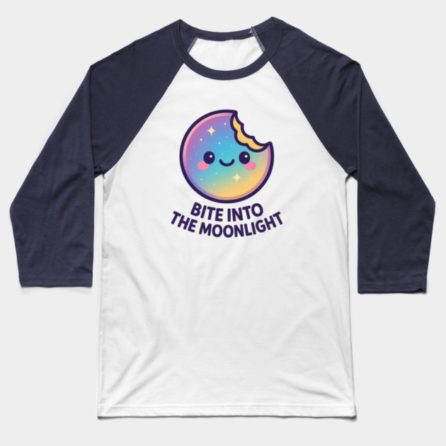 Bite Into the Moonlight – Cosmo Bites Kawaii Galaxy Moon Cookie Design Baseball T-Shirt by Anne Lee
