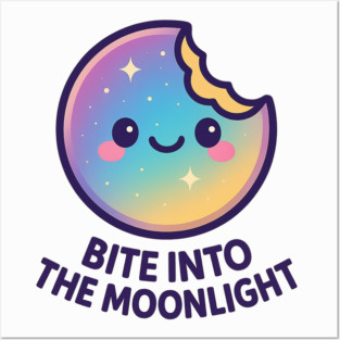 Bite Into the Moonlight – Cosmo Bites Kawaii Galaxy Moon Cookie Design Posters and Art