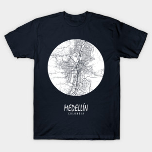 Medellin, Colombia City Map - Full Moon T-Shirt