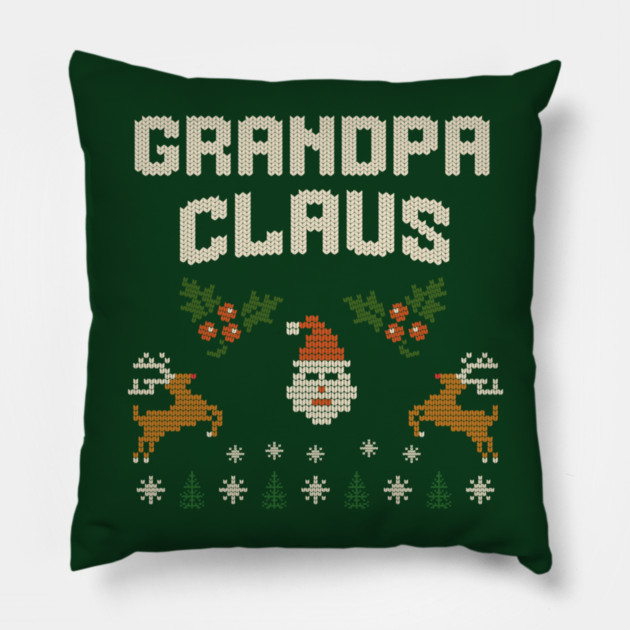 Grandpa Claus Christmas Sweater Design – Funny Retro Knit-Style Holiday Graphic for Grandpa Pillow by DonWillisJrArt
