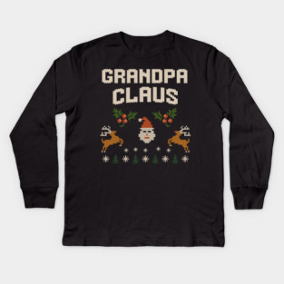 Grandpa Claus Christmas Sweater Design – Funny Retro Knit-Style Holiday Graphic for Grandpa Kids Long Sleeve T-Shirt