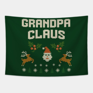 Grandpa Claus Christmas Sweater Design – Funny Retro Knit-Style Holiday Graphic for Grandpa Tapestry