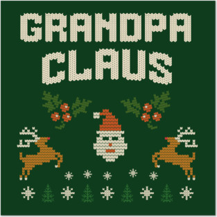 Grandpa Claus Christmas Sweater Design – Funny Retro Knit-Style Holiday Graphic for Grandpa Posters and Art