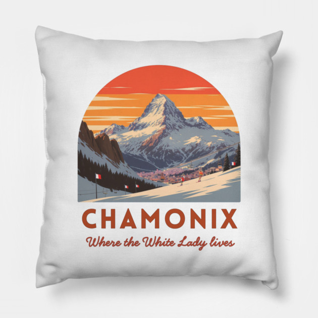 Chamonix, French Alps Winter Sports Souvenir Pillow by Art2Wear