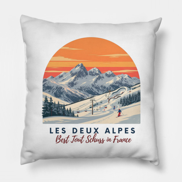 Les Deux Alpes France Skiing Tout Schuss Vacation Pillow by Art2Wear