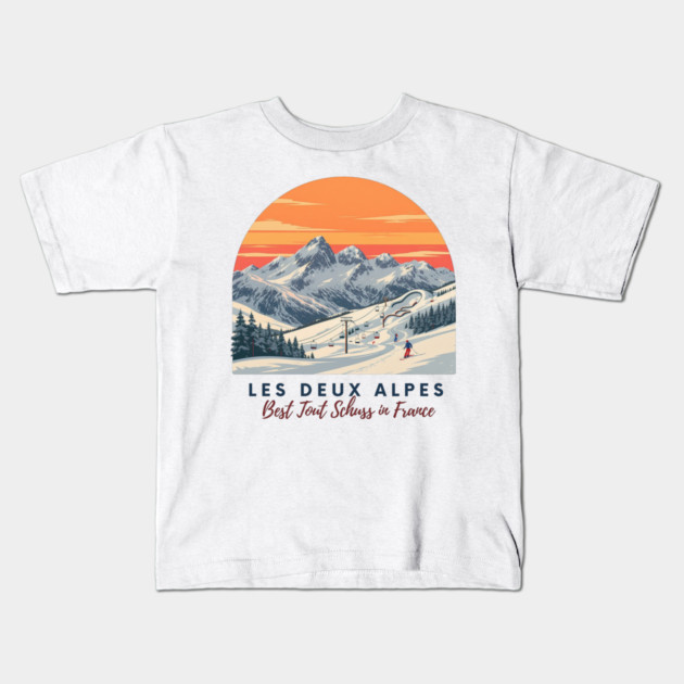 Les Deux Alpes France Skiing Tout Schuss Vacation Kids T-Shirt by Art2Wear