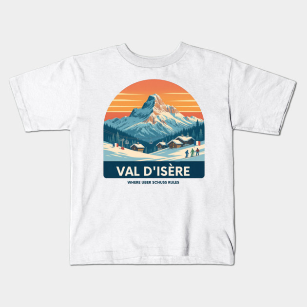 Val D'Isere Uber Schuss French Alps Winter Holiday Kids T-Shirt by Art2Wear