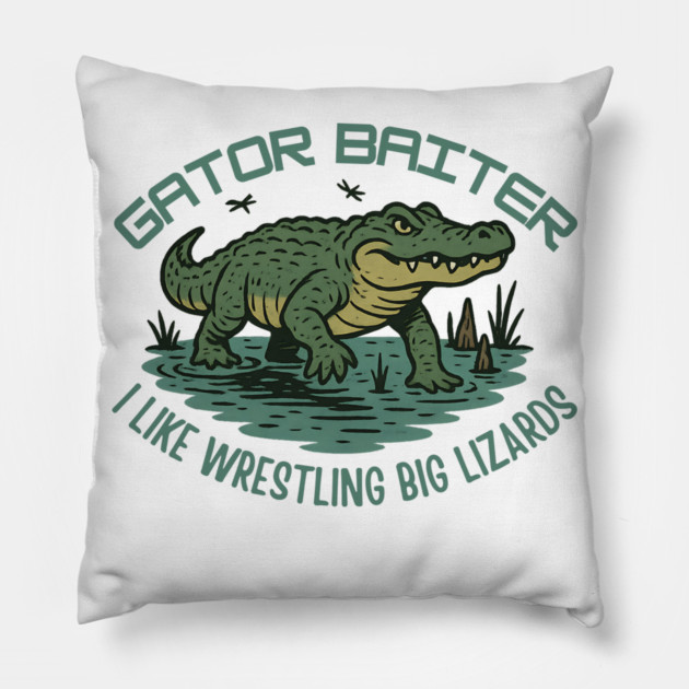 Gator Baiter Funny Retro Alligator Wrestling Big Lizard Shirt Pillow by WarFX Designs