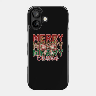 Merry Merry Merry Christmas Leopard Bow Antler Style Phone Case