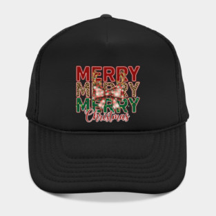 Merry Merry Merry Christmas Leopard Bow Antler Style Hat