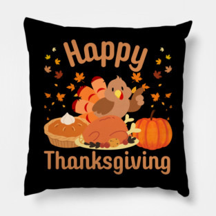 Cute Happy Thanksgiving Turkey Feast Pillow