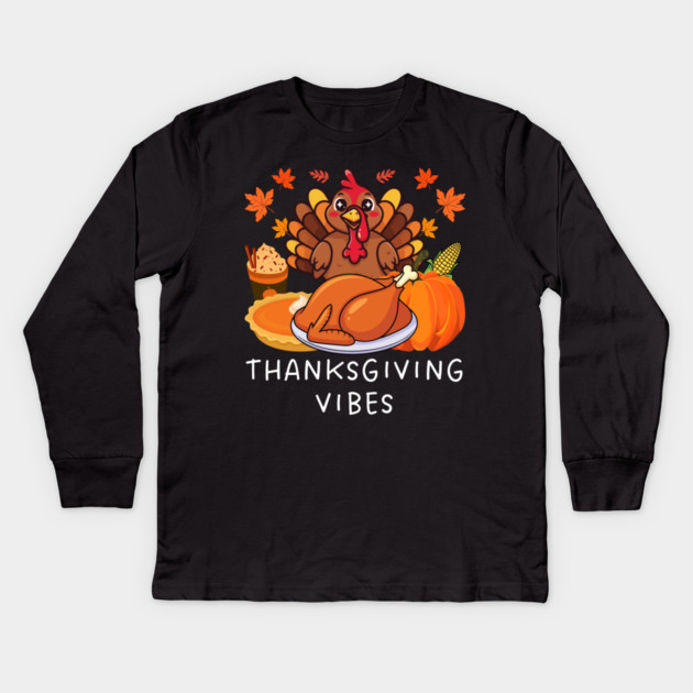 Festive Turkey Feast Thanksgiving Vibes Kids Long Sleeve T-Shirt by Creatifly Graphic Tees