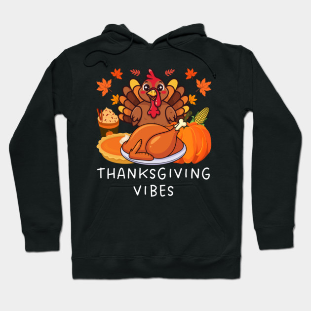 Festive Turkey Feast Thanksgiving Vibes Hoodie by Creatifly Graphic Tees