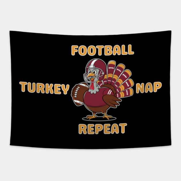 Football Turkey Nap Repeat Vibes Tapestry by Creatifly Graphic Tees