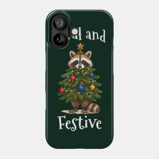 Raccoon Decorated Christmas Tree, Feral and Festive Phone Case