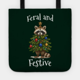 Raccoon Decorated Christmas Tree, Feral and Festive Tote