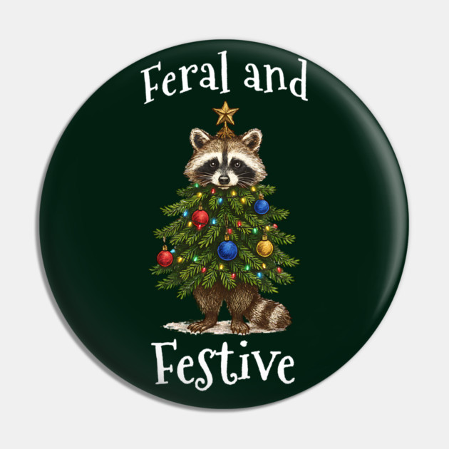 Raccoon Decorated Christmas Tree, Feral and Festive Pin by Luxinda