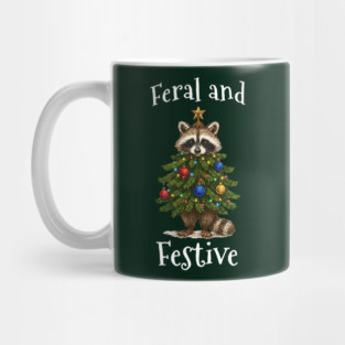 Raccoon Decorated Christmas Tree, Feral and Festive Mug