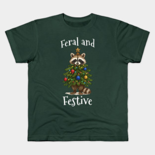 Raccoon Decorated Christmas Tree, Feral and Festive Kids T-Shirt