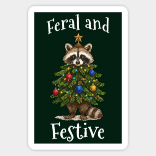 Raccoon Decorated Christmas Tree, Feral and Festive Magnet