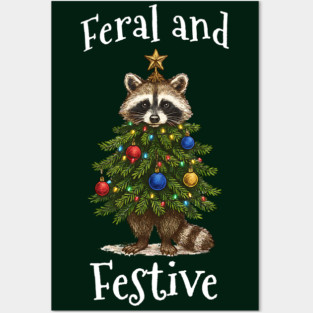 Raccoon Decorated Christmas Tree, Feral and Festive Posters and Art