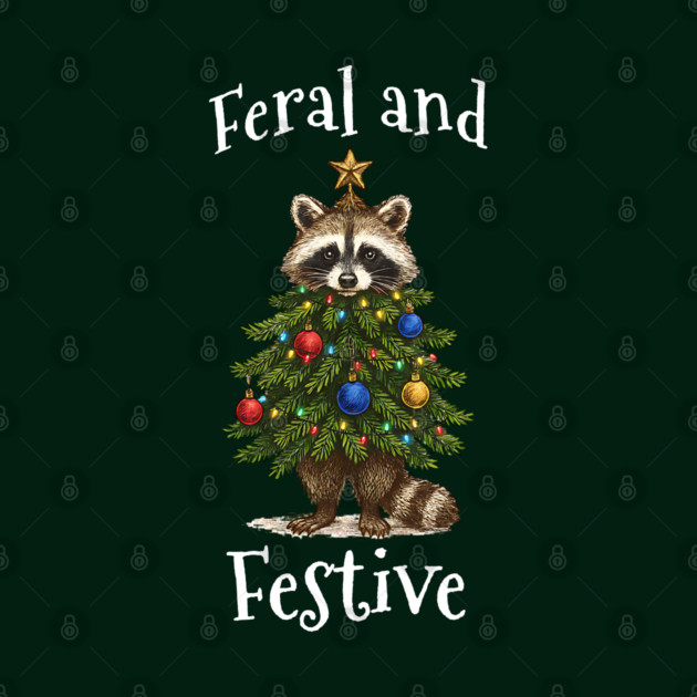 Raccoon Decorated Christmas Tree, Feral and Festive by Luxinda