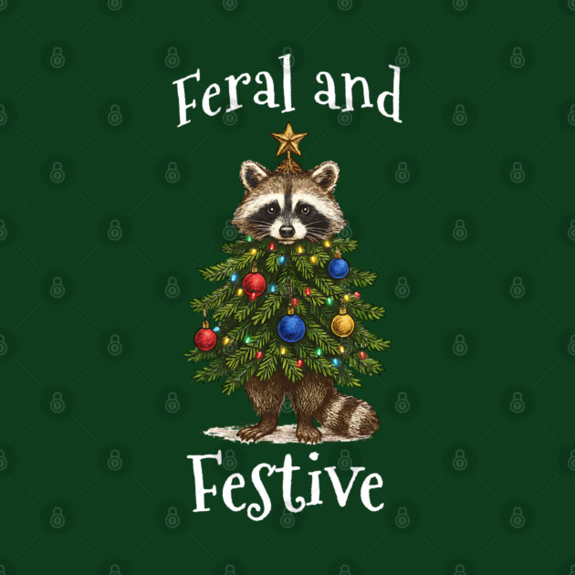 Raccoon Decorated Christmas Tree, Feral and Festive by Luxinda