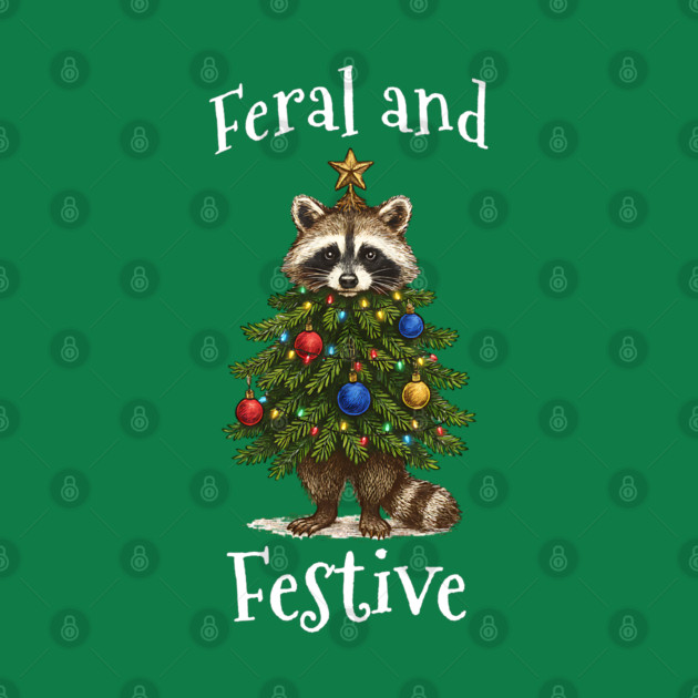 Raccoon Decorated Christmas Tree, Feral and Festive by Luxinda