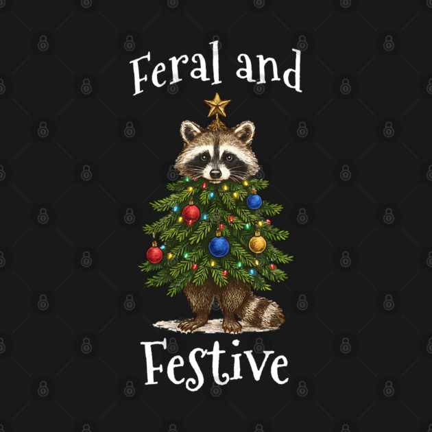 Raccoon Decorated Christmas Tree, Feral and Festive by Luxinda