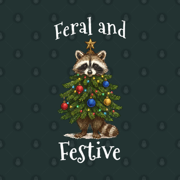 Raccoon Decorated Christmas Tree, Feral and Festive by Luxinda
