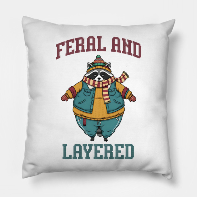 Raccoon Feral And Layered, how to keep warm in winter Pillow by Luxinda