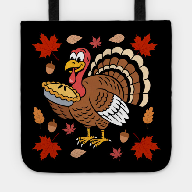 Happy Turkey Pie Feast Autumn Vibes Tote by Creatifly Graphic Tees
