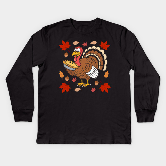 Happy Turkey Pie Feast Autumn Vibes Kids Long Sleeve T-Shirt by Creatifly Graphic Tees