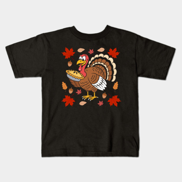 Happy Turkey Pie Feast Autumn Vibes Kids T-Shirt by Creatifly Graphic Tees