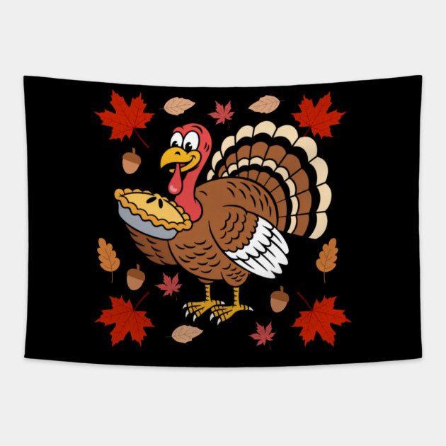 Happy Turkey Pie Feast Autumn Vibes Tapestry by Creatifly Graphic Tees
