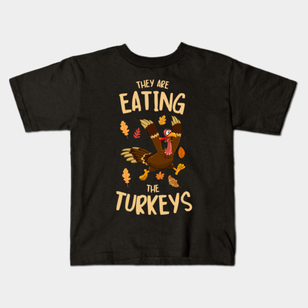 Funny Panicked Thanksgiving Turkey Kids T-Shirt by Creatifly Graphic Tees