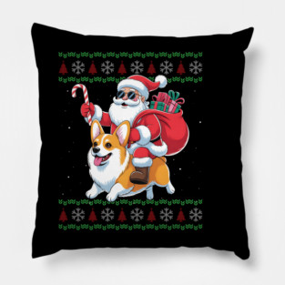Funny Santa Riding Corgi Dog Ugly Sweater Christmas Xmas Pillow