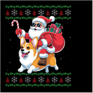 Funny Santa Riding Corgi Dog Ugly Sweater Christmas Xmas Posters and Art